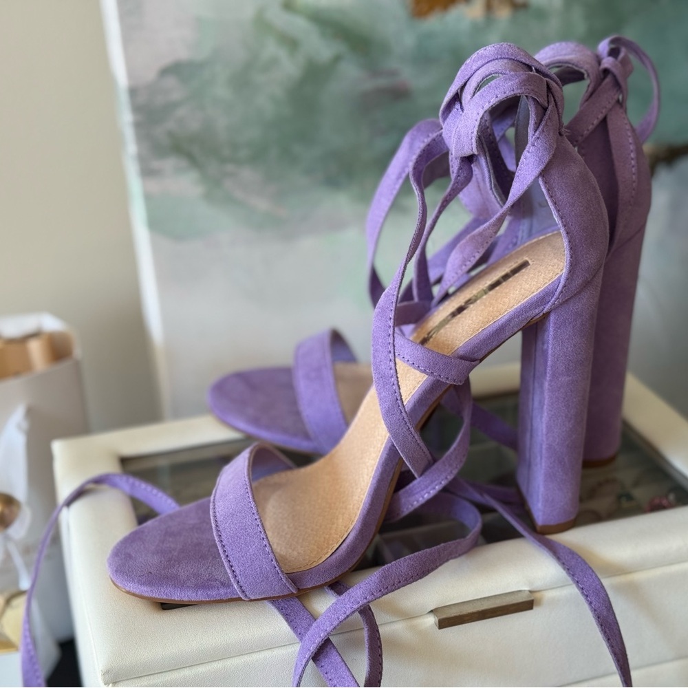 Liliana Lavender lace-up block heels